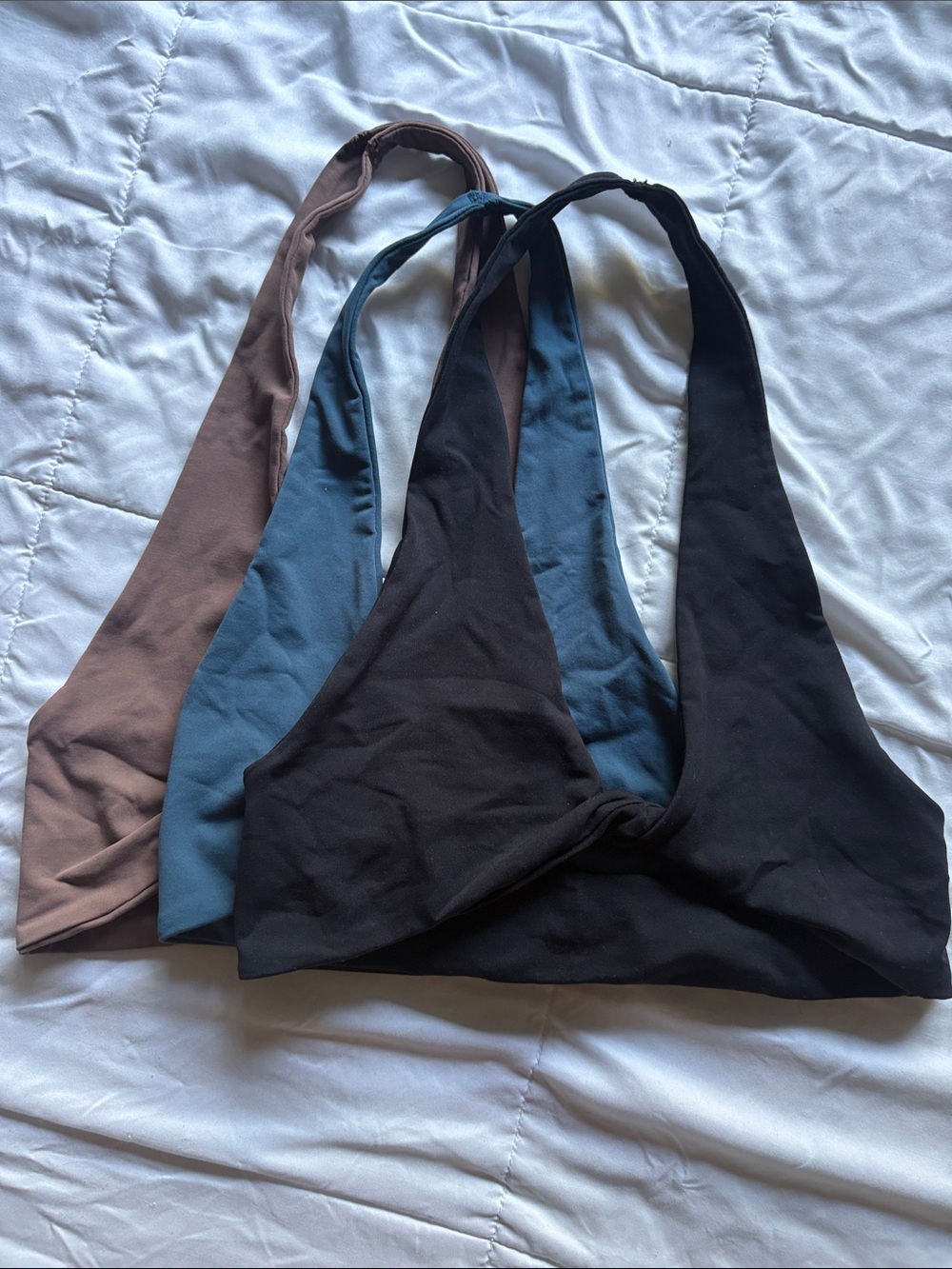 Intimately FP Round Two Twisted Halter Bralette-set of 3(Black, Blue, and Taupe) - Picture 1 of 7
